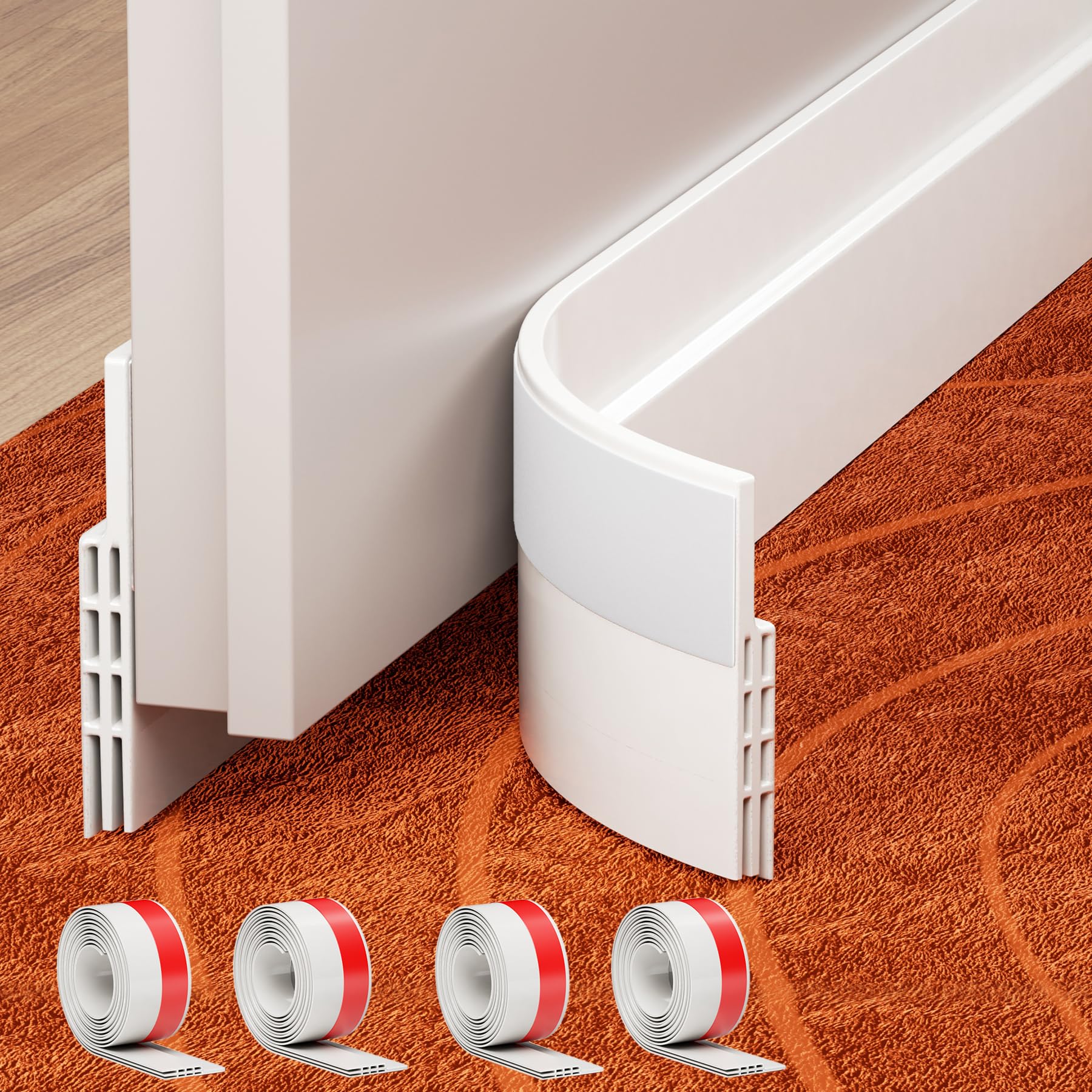 GroTheory 4 Pack Door Draft Stopper, Under Door Sweep for Exterior & Interior Doors, Weather Stripping Door Seal, Garage Window Blocker Noise Cold Air Insulation, Draft Guard White 2" W x 39" L