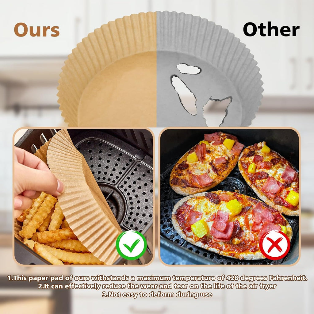 Skiennix Air Fryer Disposable Paper Liners - Non-Stick, Grease Proof Parchment for 6.3-Inch Baskets | 100 Pcs