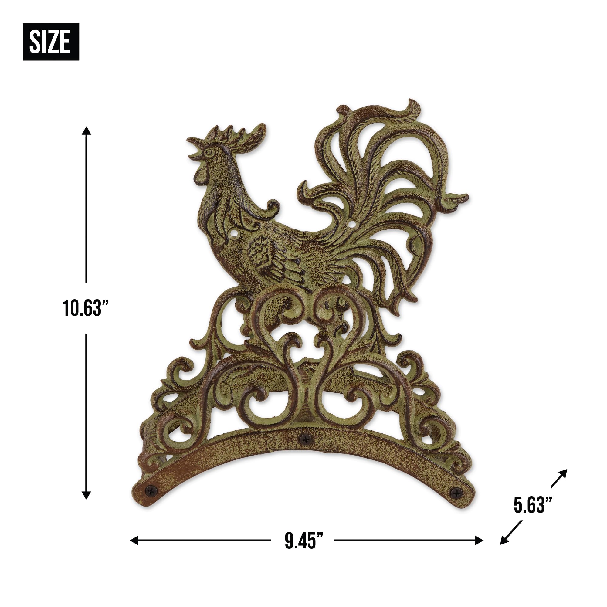 Zingz & Thingz Outdoor Garden Rooster Cast Iron Hose Organizer, 9.5x5.5x10.25", Brown