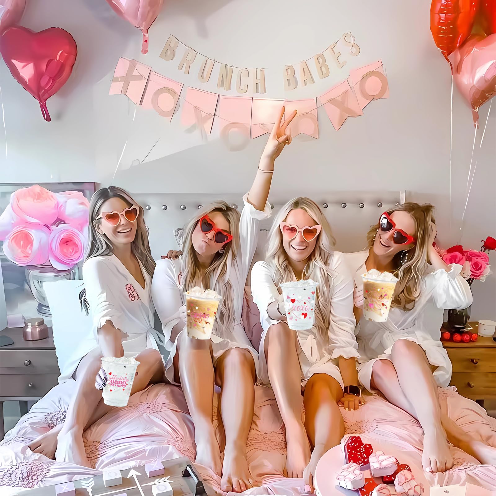 50 Pcs Galentines Day Plastic Cups 12oz Galentines Gang Disposable Clear Plastic Cups Girl Gang Valentines Day Decorations for Ladies Celebration Party Favor Girls Ladies Galentine Decor Supplies
