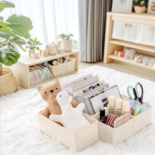 Criusia Drawer Organizer - 14 Pack Dresser Storage Bins for Baby Clothes & Underwear | Foldable Beige Design