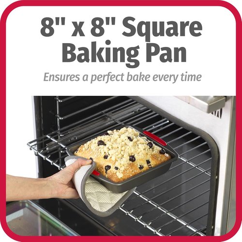 GoodCook MegaGrip Baking Pan - Non-Stick Heavy-Gauge Steel with Silicone Grip Handles | 8x8-Inch for Cakes & Brownies