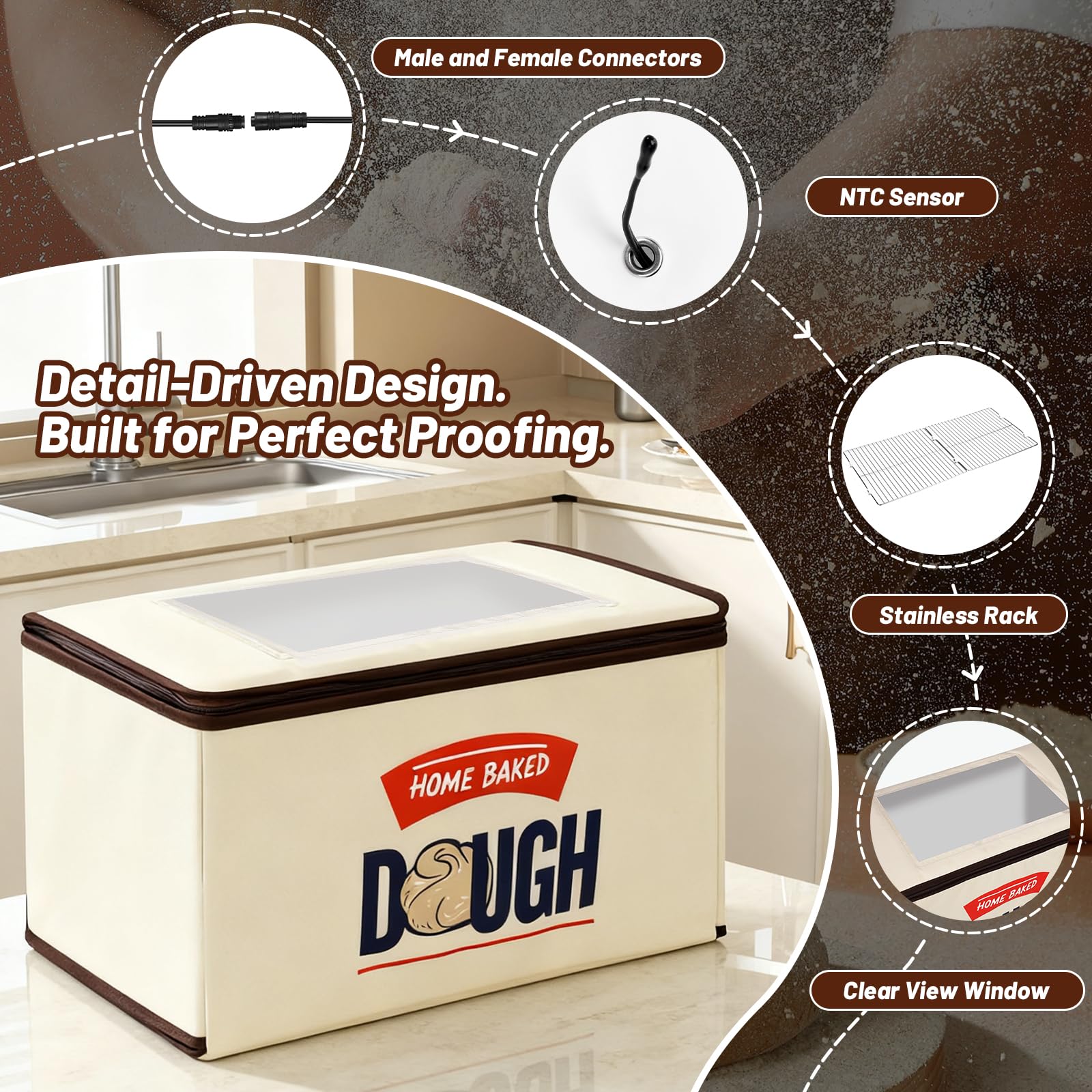 BLUBYEES Folding Bread Proofing Box, 3-Sided Heating with Precise 68-104°F Temp Control, 48H Timer, Family-Size Dough Proofer for 2 Loaves, Sourdough & Pizza Dough