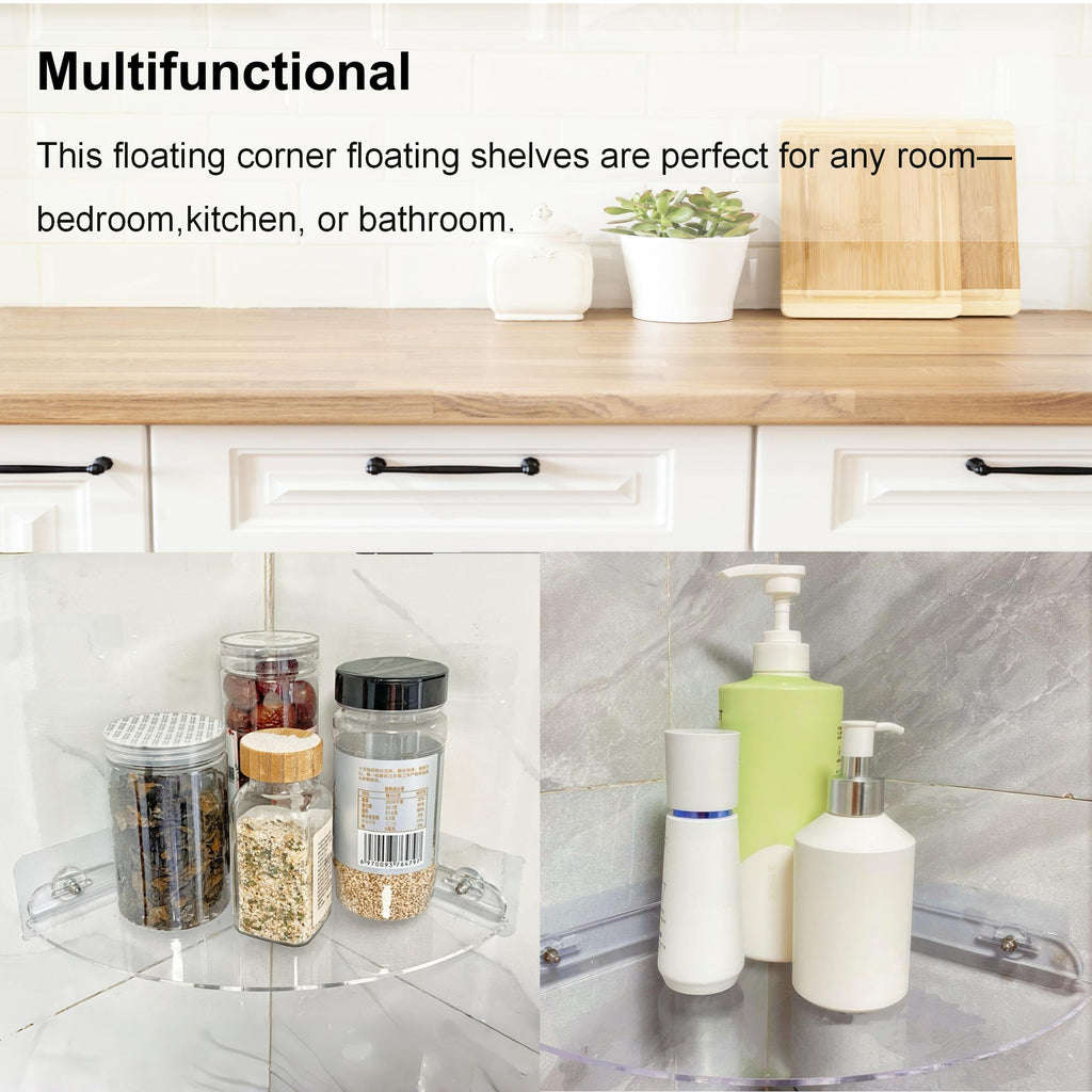 NUTNAPH Acrylic Corner Shelves, Adhesive Shelf, Shower Caddy Organizer for Home Decor,Clear Shower Shelf,No Drilling Wall Mounted Bathroom Shelves (Clear 10 inch 2 set)