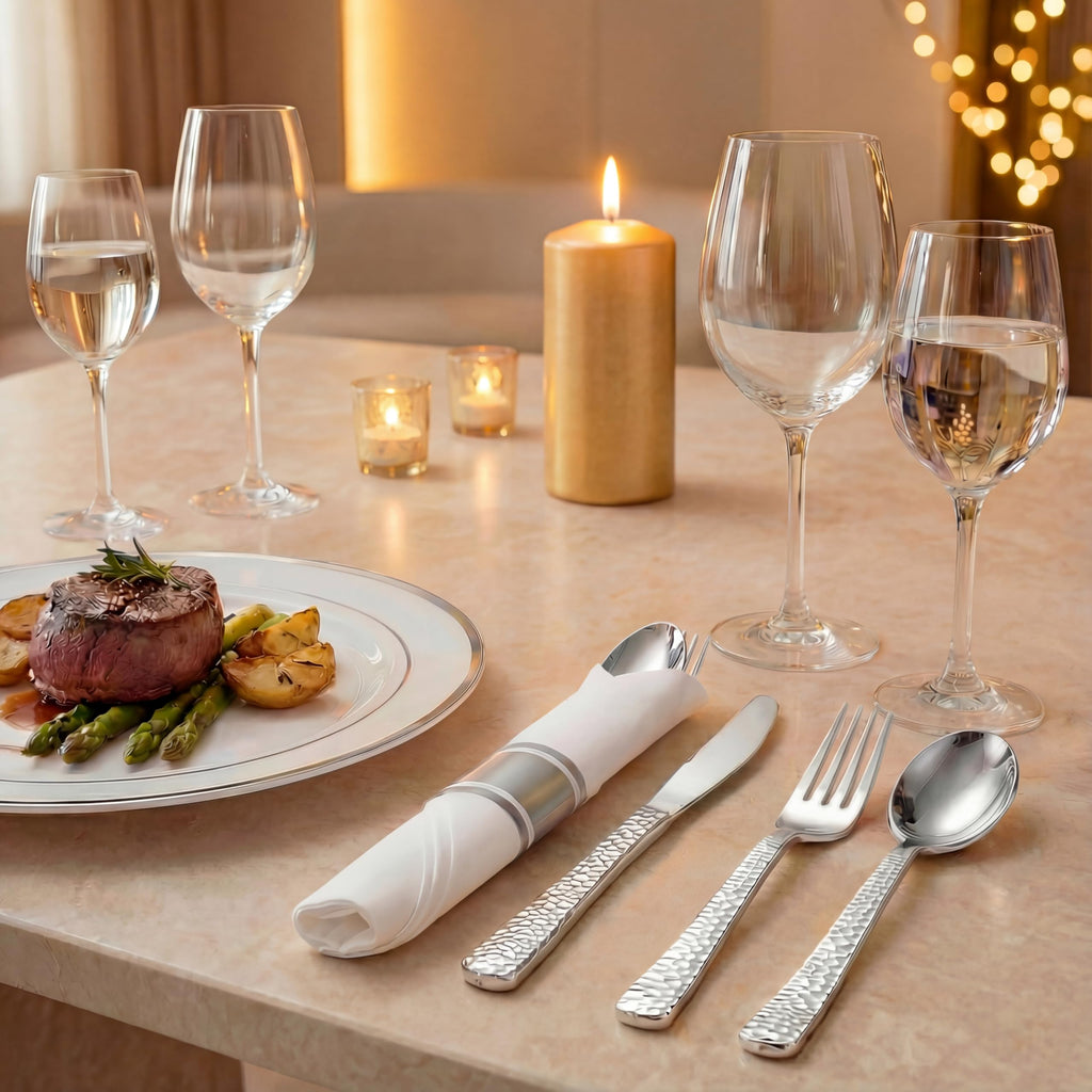 WELLIFE 75 Pack Silver Plastic Silverware,Pre Rolled Silverware Set Disposable,Disposable Cutlery Includes: 75 Forks, 75 Knives, 75 Spoons, 75 Napkins,Plastic Utensils for Party and Wedding