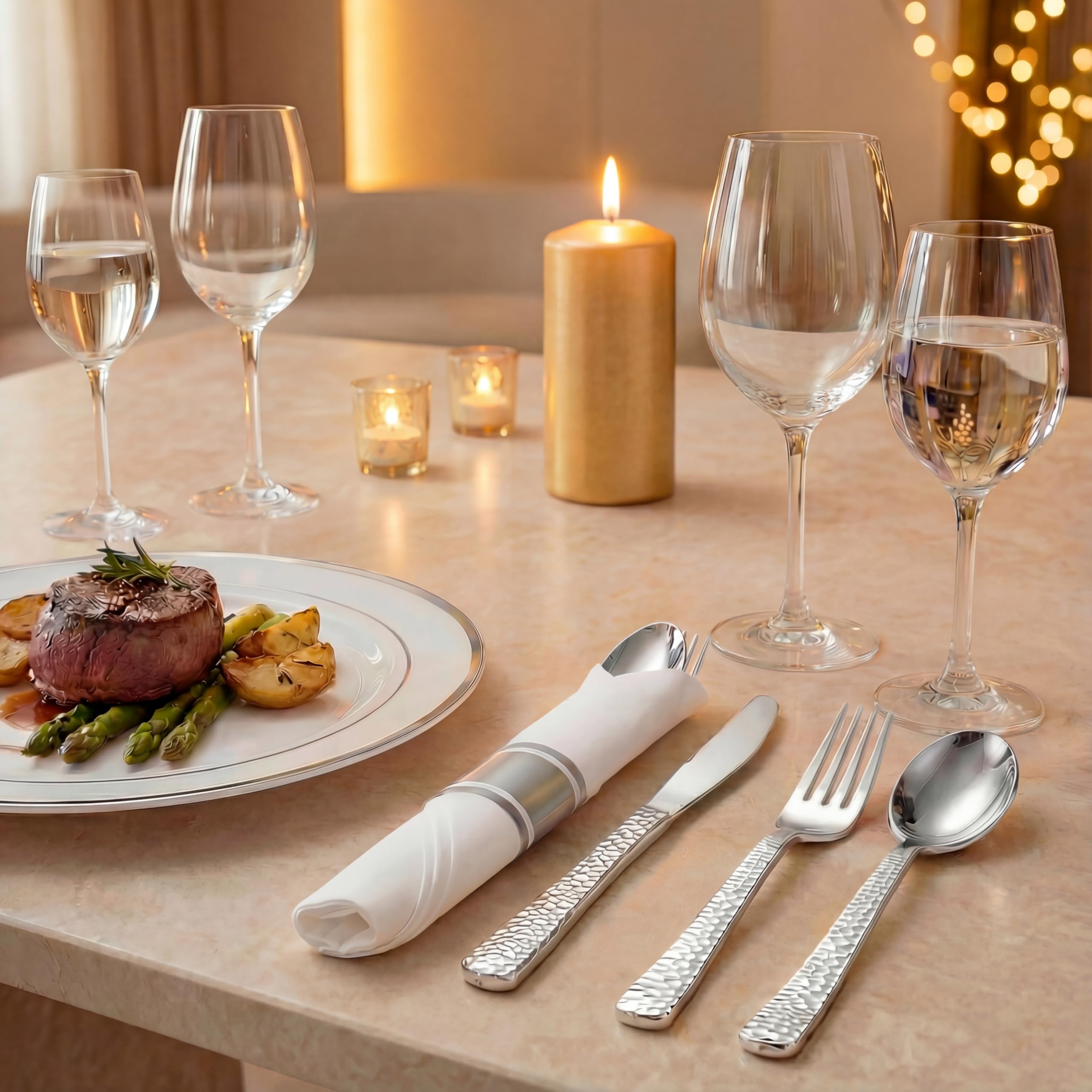 WELLIFE 75 Pack Silver Plastic Silverware,Pre Rolled Silverware Set Disposable,Disposable Cutlery Includes: 75 Forks, 75 Knives, 75 Spoons, 75 Napkins,Plastic Utensils for Party and Wedding