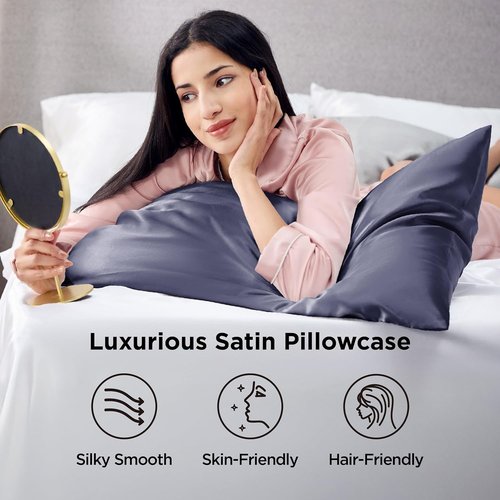 Bedsure Satin Pillowcase - Luxurious Silk-Like Feel | Standard Size 20x26 Inches, Blue Granite, 2-Pack