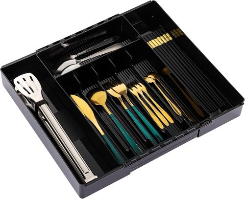 IEEK Silverware Organizer - Expandable Utensil Tray for Kitchen Drawers | Adjustable Cutlery Holder, Black