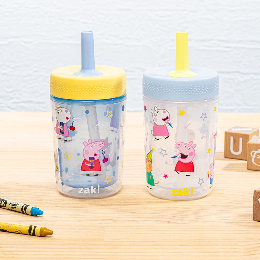 Zak Designs Peppa Pig Toddler Tumblers - 9oz Double Wall Leak-Proof Sippy Cups, 2-Pack for Kids