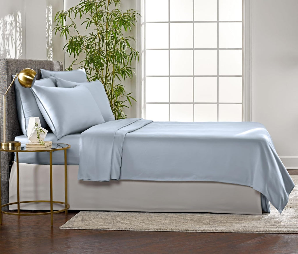 Pure Bamboo King Sheets - Luxuriously Soft 100% Organic Viscose Bed Sheet Set | Sterling Blue, Double Stitching