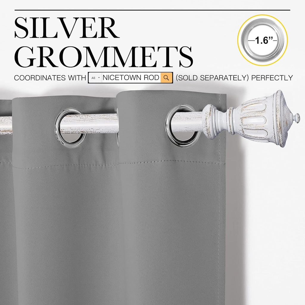 NICETOWN Silver Grey Blackout Curtain Panels - Thermal Insulated Grommet Top Drapes | 2 Panels, W34 x L45-Inch