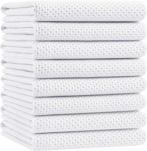 Homaxy Kitchen Dish Towels - 100% Cotton Oversized Waffle Weave, Ultra Soft & Absorbent, 20x28 Inches, 8-Pack, White