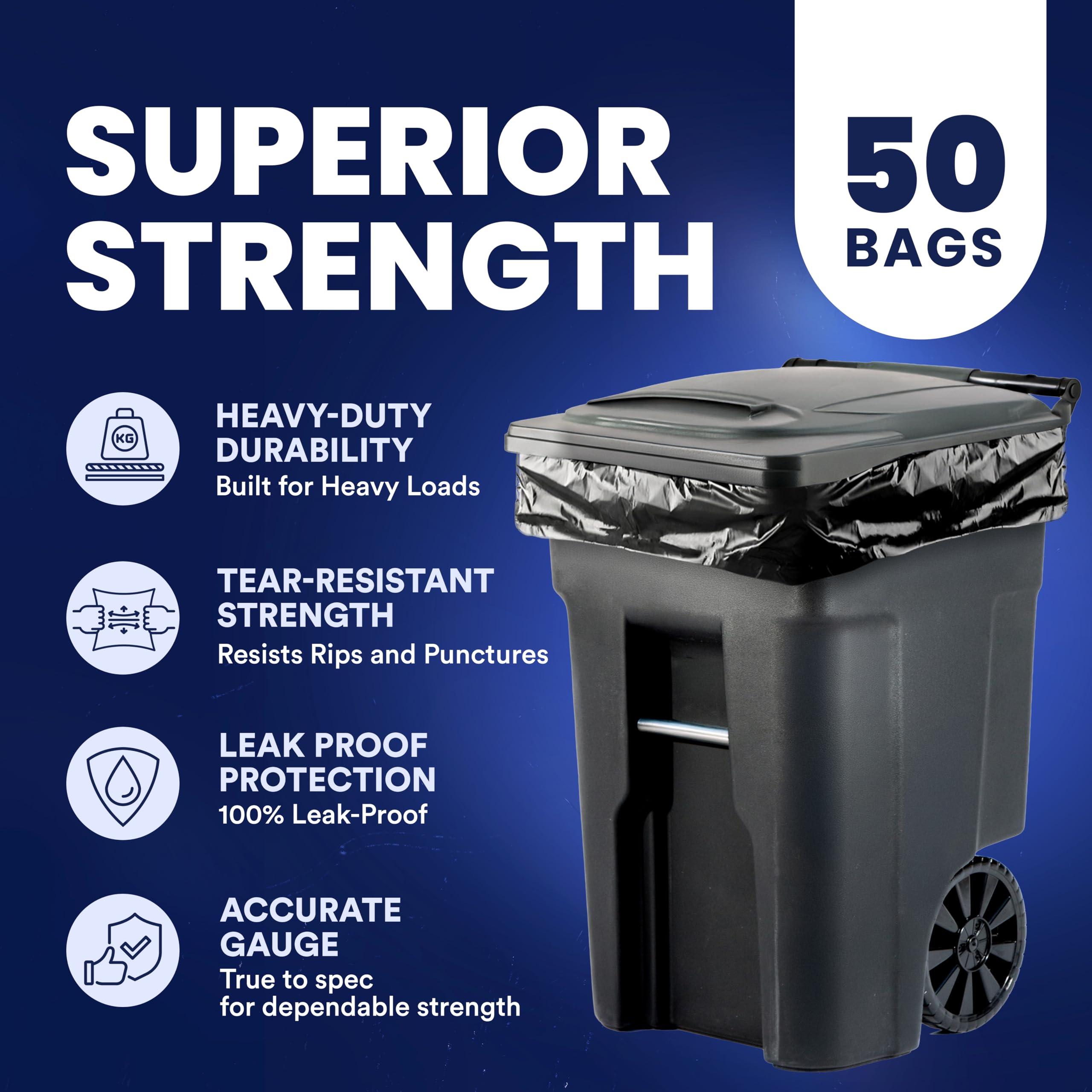 Plasticplace 65 Gallon Trash Bags │ 3.0 Mil │ Black Heavy Duty Garbage Can Liners │ 50” X 48” (50Count)