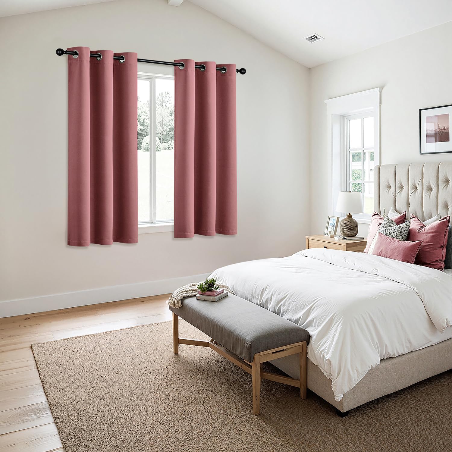 MIULEE Dusty Rose Blackout Curtains - Thermal Insulated Room Darkening Drapes | 63-Inch Grommet Panels
