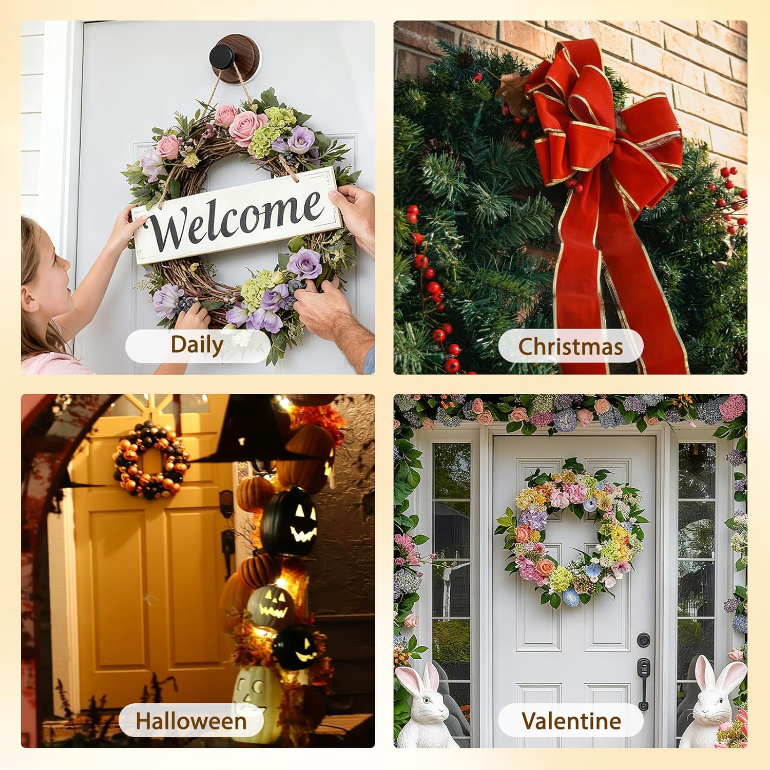 Skiennix 2-Pack Wreath Hanger - Heavy Duty Suction Cup Hook for Front Door | Versatile for All Holidays
