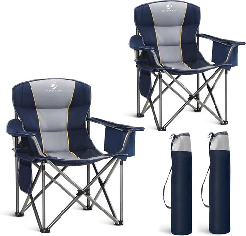 LET'S CAMP Folding Camping Chair - Oversized Heavy Duty Padded Outdoor Chair with Cooler Bag | 450 LBS Capacity, 2 Pack