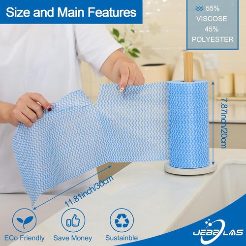 JEBBLAS Reusable Household & Kitchen Wipes, Disposable Cleaning Cloths, Wash Rags in 2 Rolls of 200 Sheets