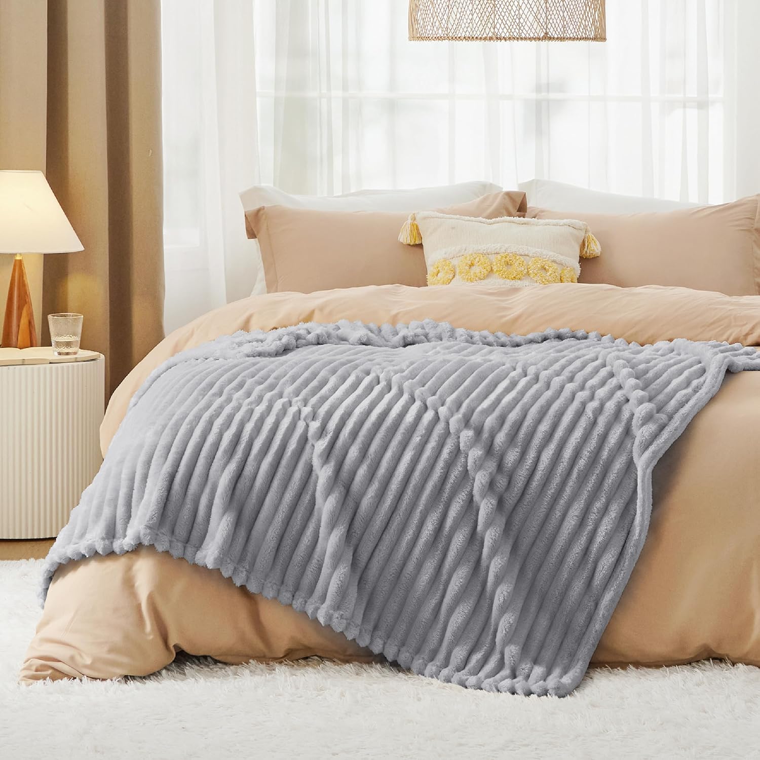 Bedsure GentleSoft Grey Throw Blanket - Cozy Fleece Blanket for Couch, Light Grey, 50x60 Inches