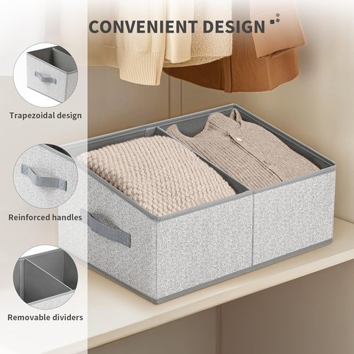 DIMJ Large Closet Shelf Organizer Bins - 6 Pack Fabric Trapezoid Storage Baskets with Handles | Grey