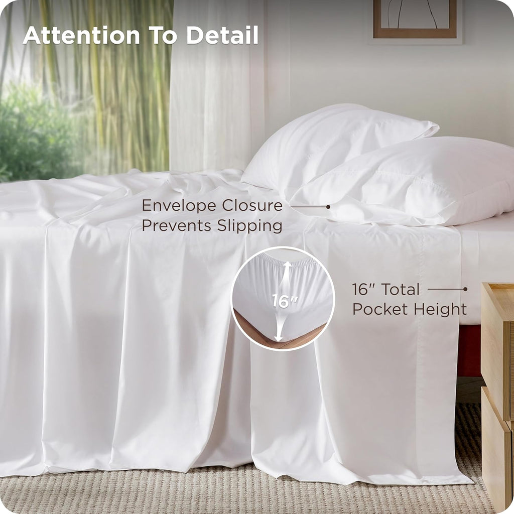 Bedsure King Size Sheet Set - Cooling Rayon Bamboo Sheets | Soft, Breathable & Luxurious White Bedding