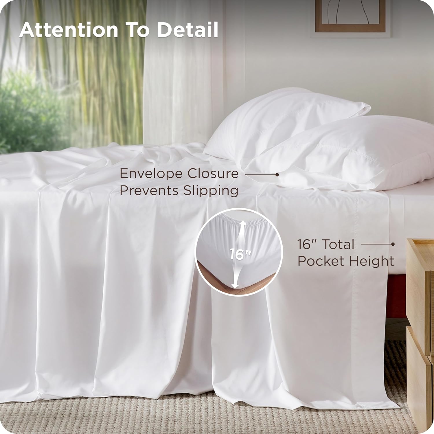 Bedsure King Size Sheet Set - Cooling Rayon Bamboo Sheets | Soft, Breathable & Luxurious White Bedding