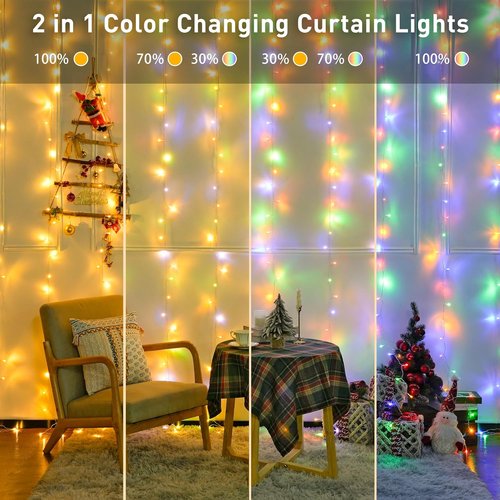 JMEXSUSS 300 LED Curtain Lights - Dual Color Changing with Remote | 9.8 x 9.8ft Connectable Christmas Decor