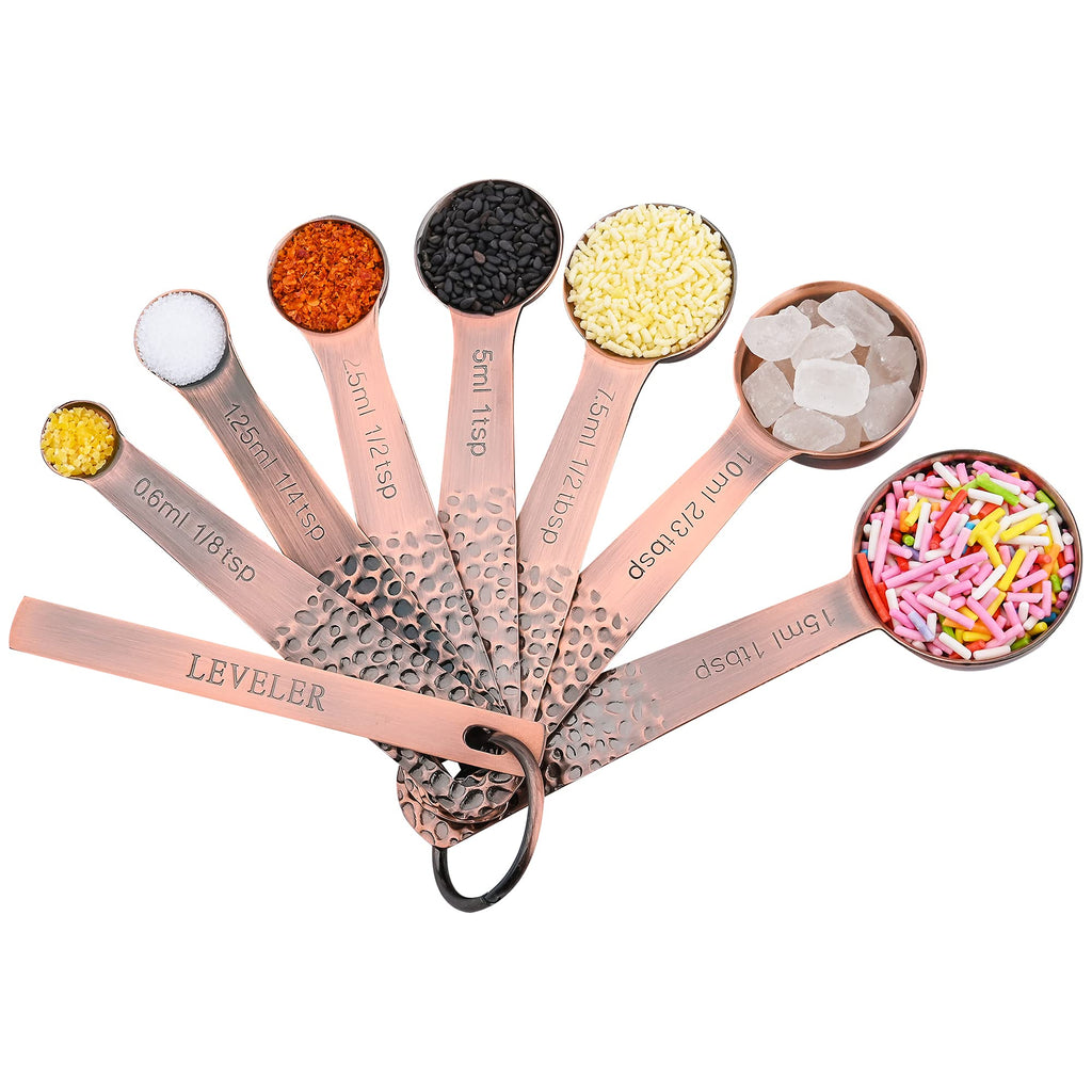 Smithcraft Copper Measuring Cups and Spoons Set, Stainless Steel Copper Plated 6 Metric & US Measuring Cups & 7 Spoons with Leveler for Baking & Kitchen