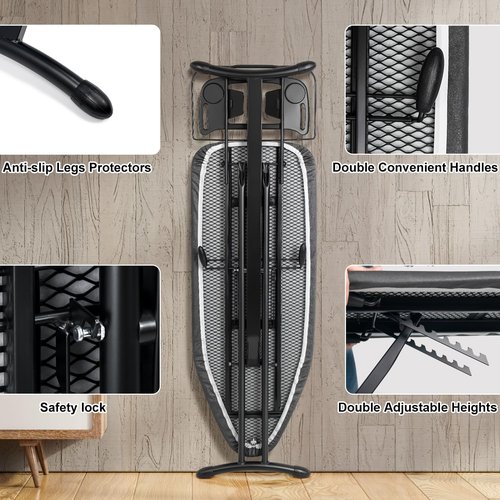 Duwee 17"x46" Ironing Board Full Size,Deluxe Ironing Board with Steam Iron Rest,Heat Resistant Cover and Thicken Felt Pad, Adjustable Height,Heavy Sturdy Legs,Black