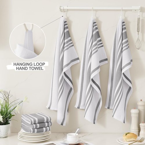 Homaxy 100% Cotton Waffle Weave Kitchen Dish Cloths & Premium Towels | 12x12 & 18x28 Inches, Grey - 6-Pack