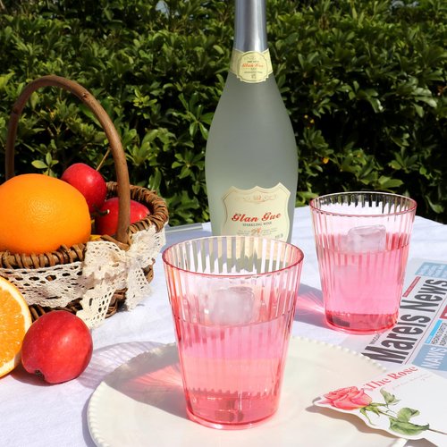 48 PCS Plastic Ribbed Drinking Glasses Pink 10oz Unbreakable Vintage Ripple Stemless Wine Glasses Cocktail Tumbler Glass Cups Disposable Retro Glasses Drinkware for Valentine Baby Shower Wedding