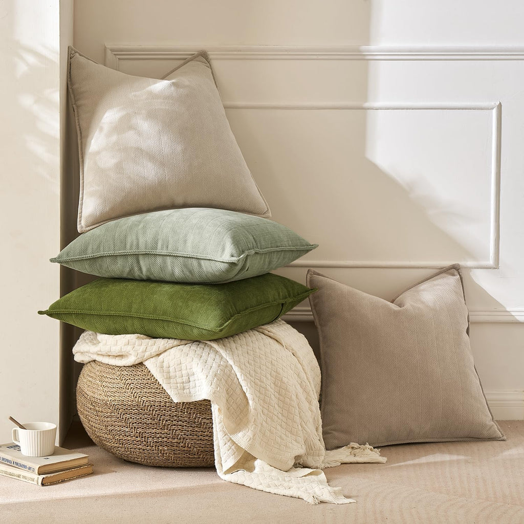 MIULEE Decorative Pillow Covers - Luxurious Soft Chenille in Moss Green | 18x18 Inch Farmhouse Cushions for Sofa & Bedroom