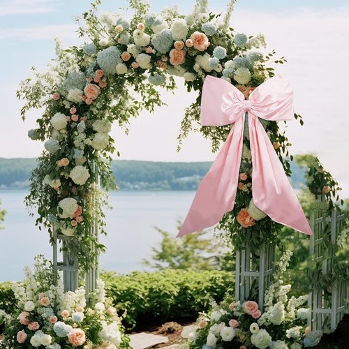 Coquette Giant Pink Bow Wall Decor - 24x48 Inch Ribbon Garland for Christmas, Birthdays & Weddings