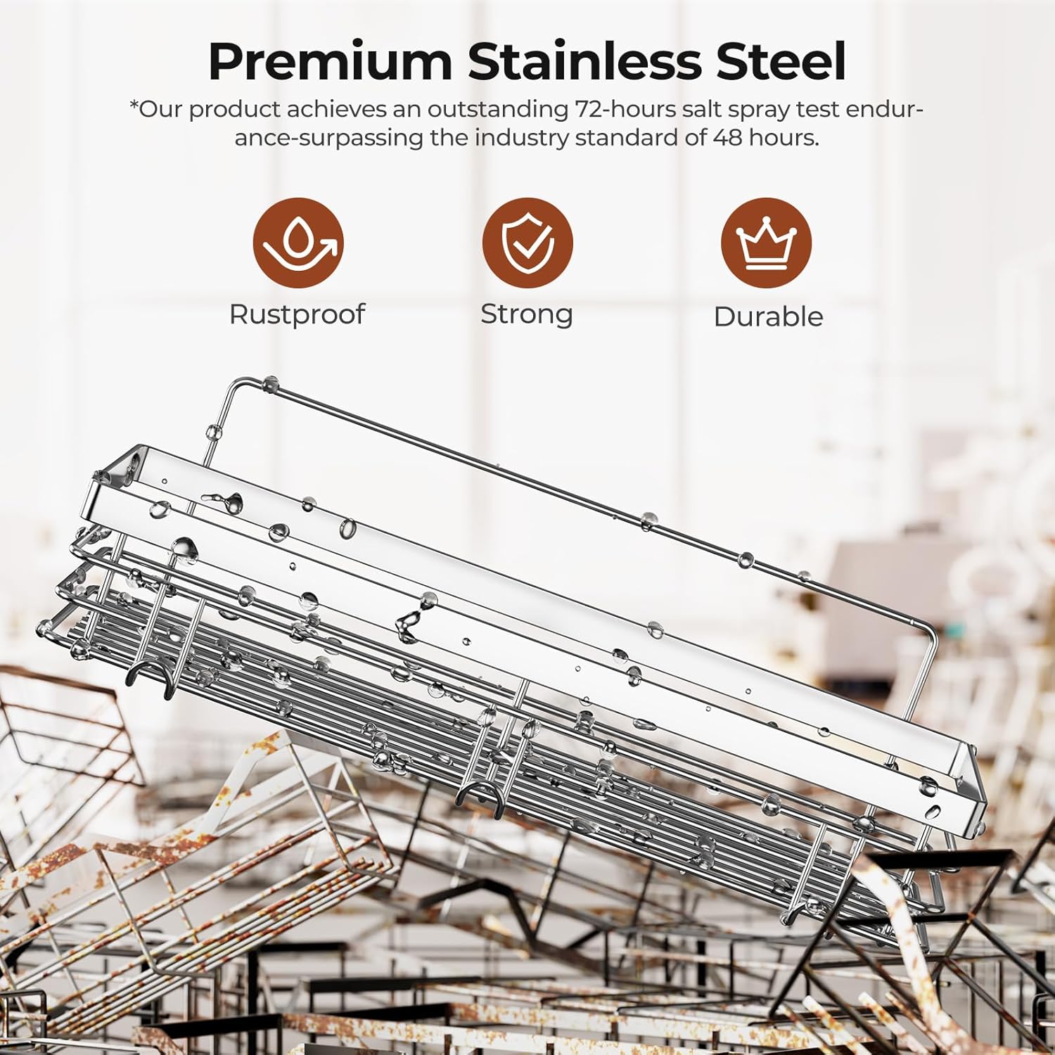 Orimade Shower Caddy - Wall-Mounted Soap Dish Holder with 5 Hooks | Stainless Steel, Silver - 3 Pack