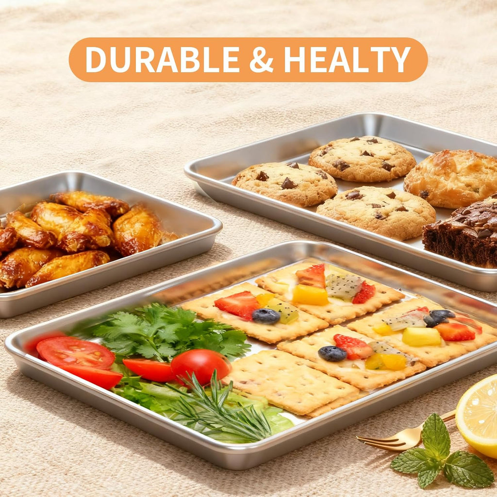 Skiennix Baking Sheet Set - Heavy-Duty Stainless Steel Cookie Pans | Non-Stick, Easy Clean, 10.5/12.4/16 Inch