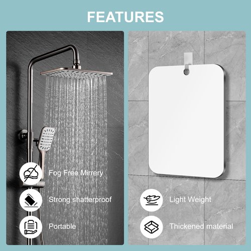 Shatterproof Fogless Shower Mirror,Fogless Shaving Mirrors Wall Hanging Makeup Mirror,Anti Fog Acrylic Shatterproof Mirror in Bathroom Shower with steelHook,for Bathroom Shaving&Makeup9.84inx7.87in