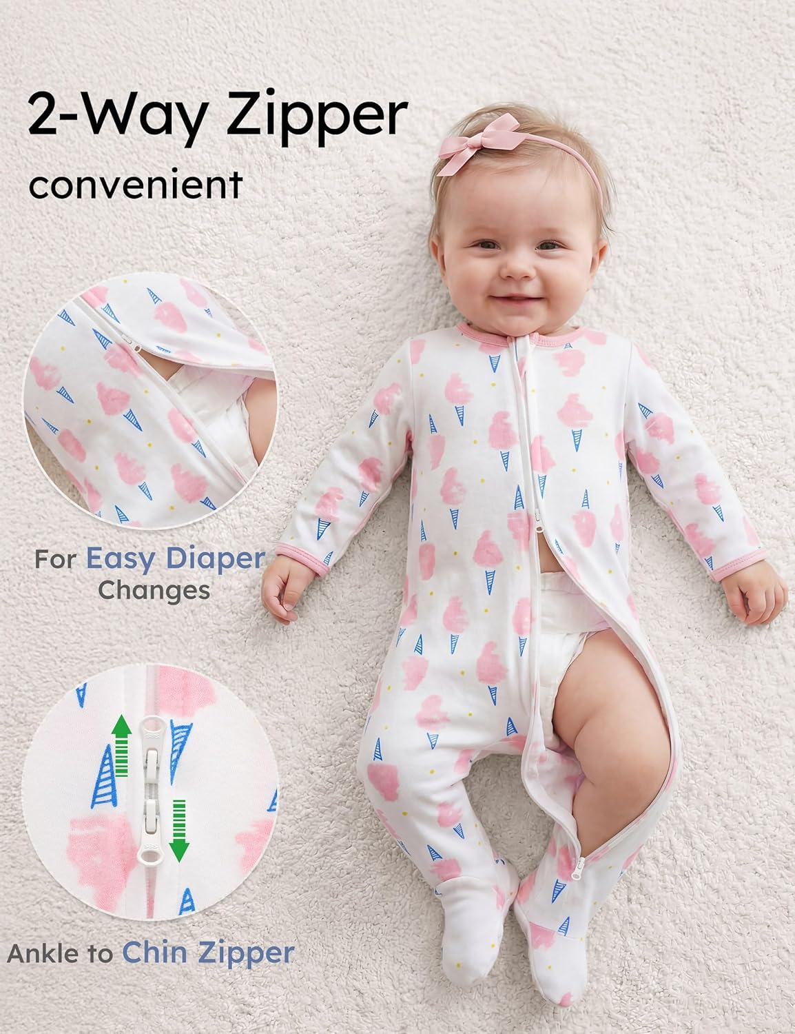 Yoofoss Baby Pajamas - 100% Organic Cotton Sleepers for Newborns | 3-Pack Footed PJs for Boys & Girls