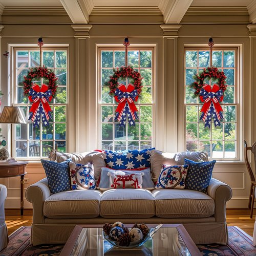 Large 4th of July Bows for Wreath 20x11 Inch, 2 Pack Pre-Tied Patriotic Wired Ribbon Bow, Independence Day, Memorial Day, Tree Topper Bow for Front Door Outdoor Decoration (Blue)