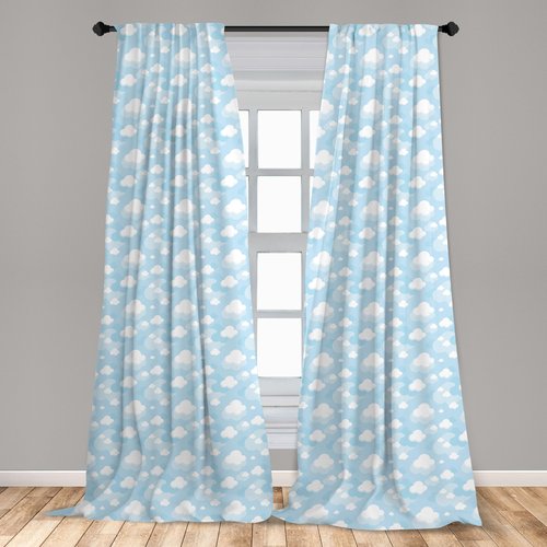 Ambesonne Blue Sky Window Curtains, Continuous Fluffy Clouds Motifs Cartoon Style Rhythmic Design Pattern, Lightweight Decor 2-Panel Set with Rod Pocket, Pair of - 28" x 84", Blue White