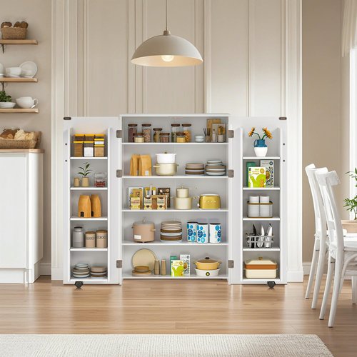 VECELO 35.5” Small Kitchen Pantry Storage Cabinet with 2 Doors and Adjustable Shelves, Food Storage Freestanding Cupboard for Dining Room, Living Room