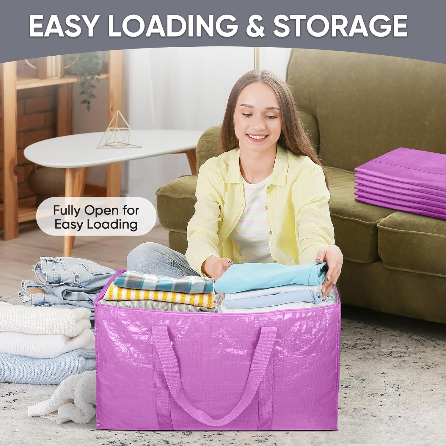 TICONN Extra Large Heavy-Duty Moving Bags - Durable Storage with Zippers & Handles | 2 Pack, Pink