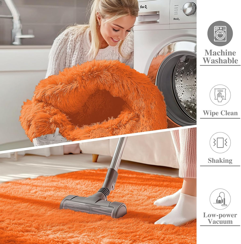 OLANLY Soft Fluffy Shaggy Small Bedside Rug - 3x5 Machine Washable Indoor Carpet in Orange