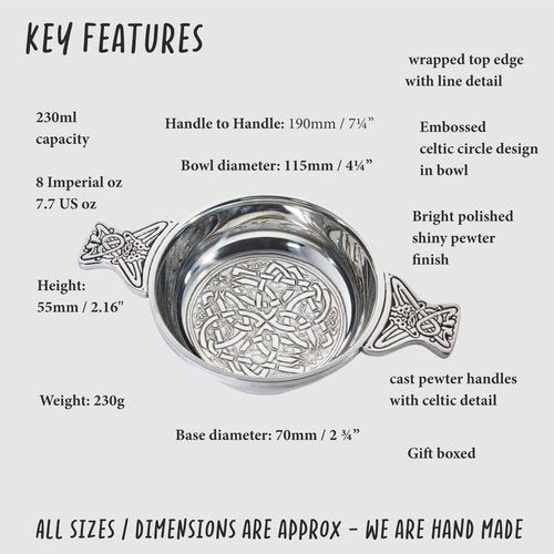 Wentworth Pewter - Celtic Circle Pewter Quaich Whisky Tasting Bowl Loving Cup Burns Night (Large)