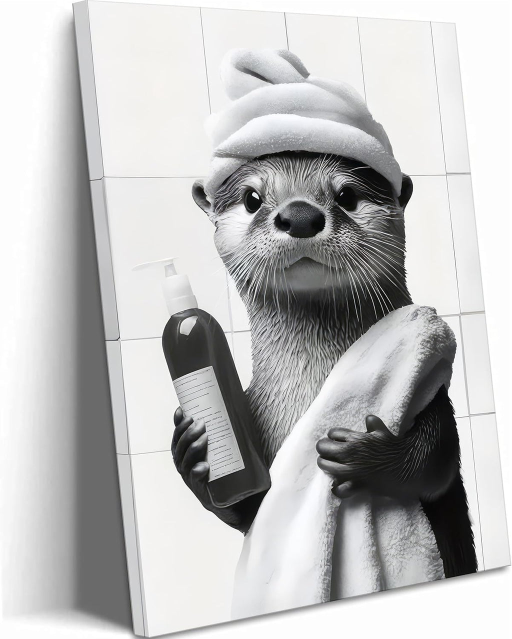 Otter Canvas Wall Art by Funny Bathroom - Cute Black and White Painting for Home Decor | 12x16in