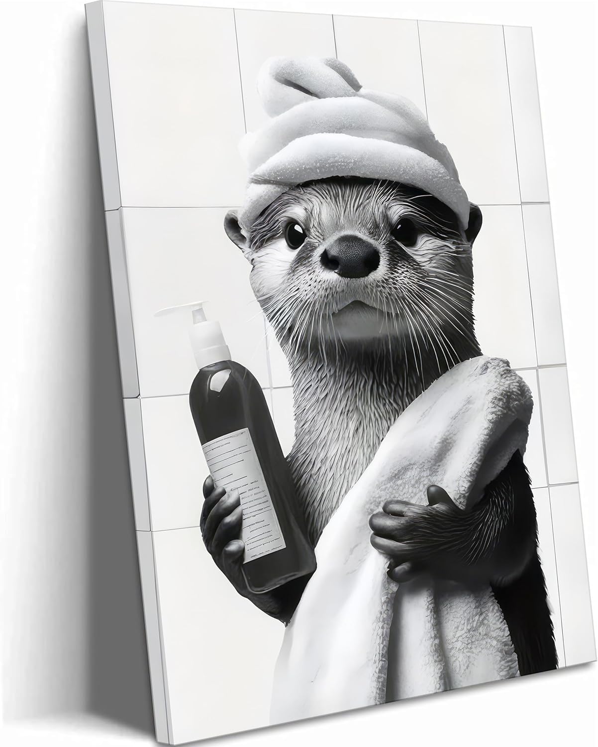 Otter Canvas Wall Art by Funny Bathroom - Cute Black and White Painting for Home Decor | 12x16in