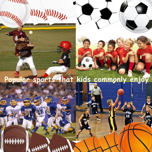 191 PCS Sports Birthday Party Decorations Includes Plates, Napkins, Cups, Knives, Forks, Banner, Cake & Cupcake Toppers, Tablecloth for Sports Themed Party Decorations, Serves 24