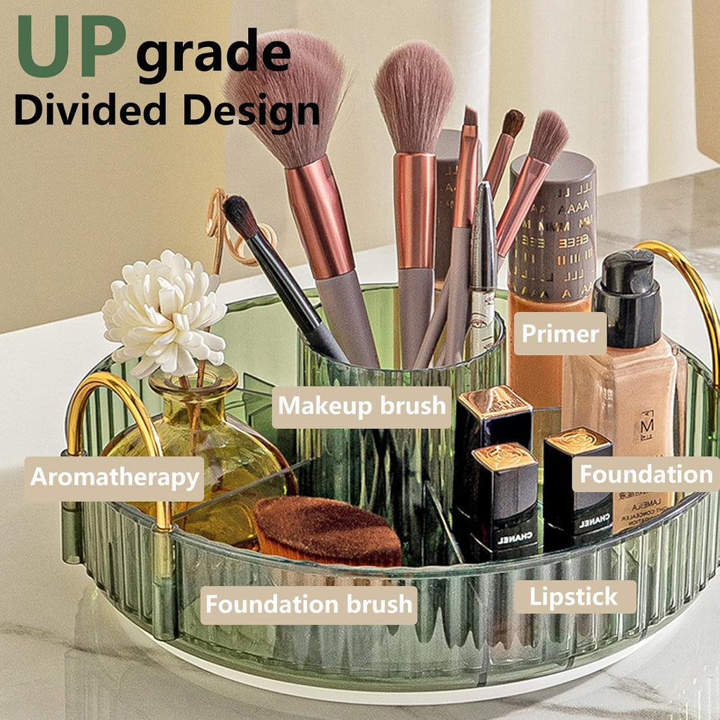 Asayuee 360° Rotating Makeup Organizer - 2-Tier Large Capacity for Skincare & Perfume | Green