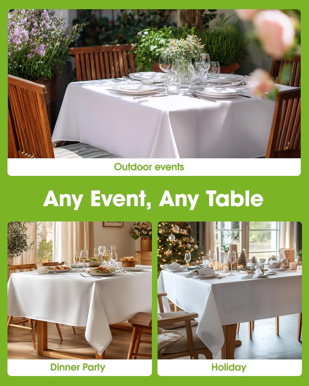 Pureegg Rectangle Tablecloth - Durable 60" x 84" Polyester for Outdoor Parties, Weddings & Picnics | Washable & Reusable, White