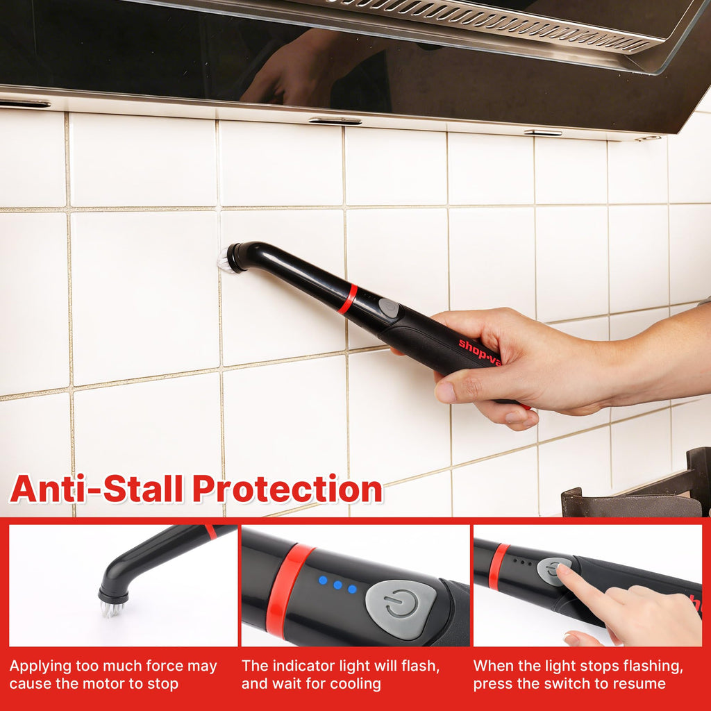 Shop-Vac Electric Spin Scrubber with 2000RPM Motor, 90Min Long Runtime with 5 Replaceable Head, LED Display and IPX6 Waterproof, Cordless Electric Scrubber for Cleaning Grout, Tile, Bathroom, Kitchen