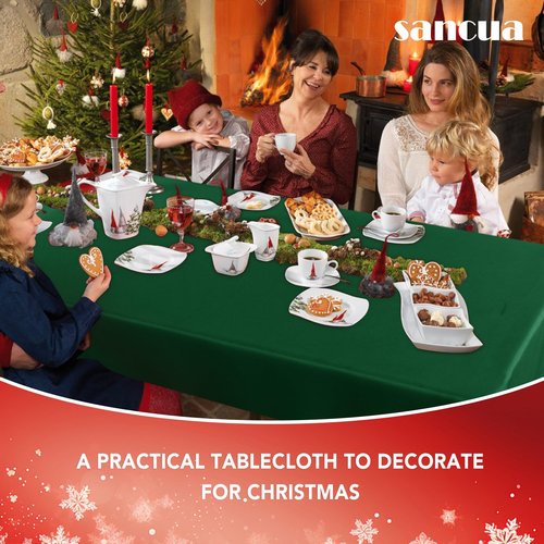 sancua Rectangle Tablecloth - 60 x 84 Inch - Stain and Wrinkle Resistant Washable Polyester Table Cloth, Decorative Fabric Table Cover for Dining Tables, Buffet Parties and Christmas, Hunter Green