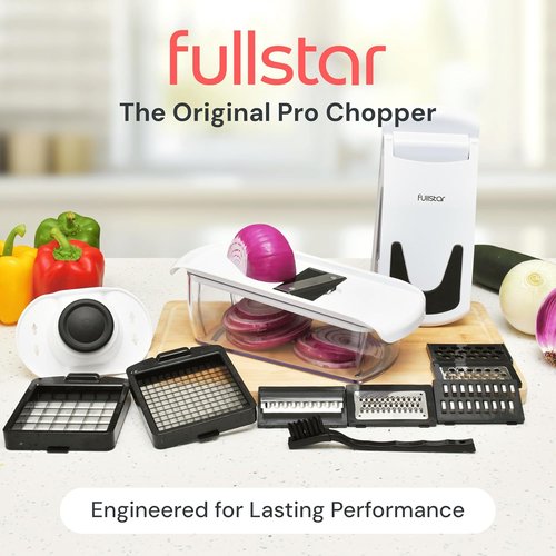 Fullstar Vegetable Chopper & Mandoline Slicer - 8-in-1 Food Chopper with Container & Julienne Slicer, White